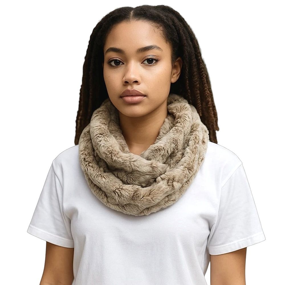 Peace & Pearls Scarf Twisted Infinity Faux Fur Curly Plush SOFT
